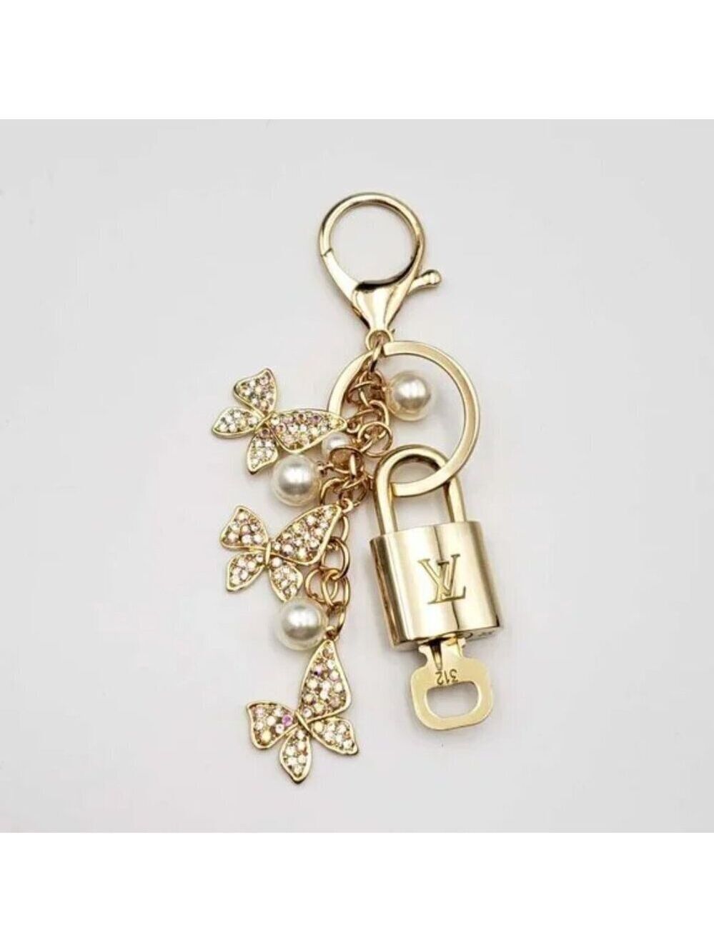 Authentic LV Gold Padlock & Key 🔑 Designer Bag Charm w/ Unbranded Keychain